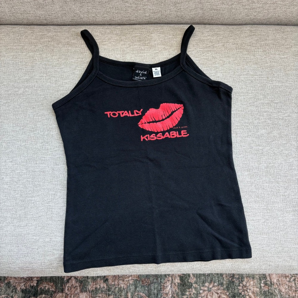 Y2K Vintage David and Goliath Totally Kissable Tank Top Cami Bimbocore Glam XL